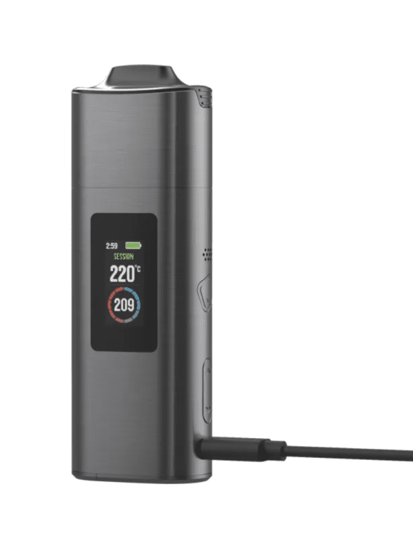 Wyświetlacz OLED waporyzatora Roffu X HERO z temperaturą i ładowaniem USB-C.