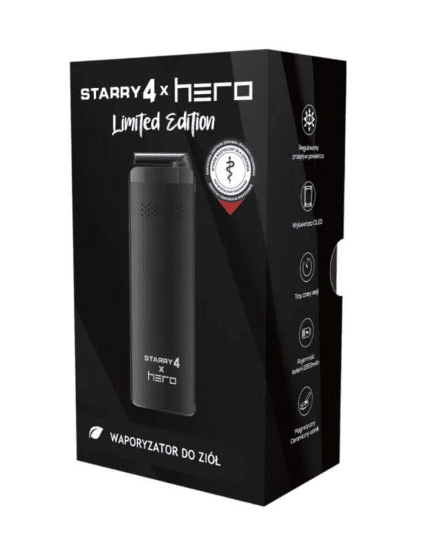 Przód opakowania Starry 4 x HERO Limited Edition z ikonami funkcji.