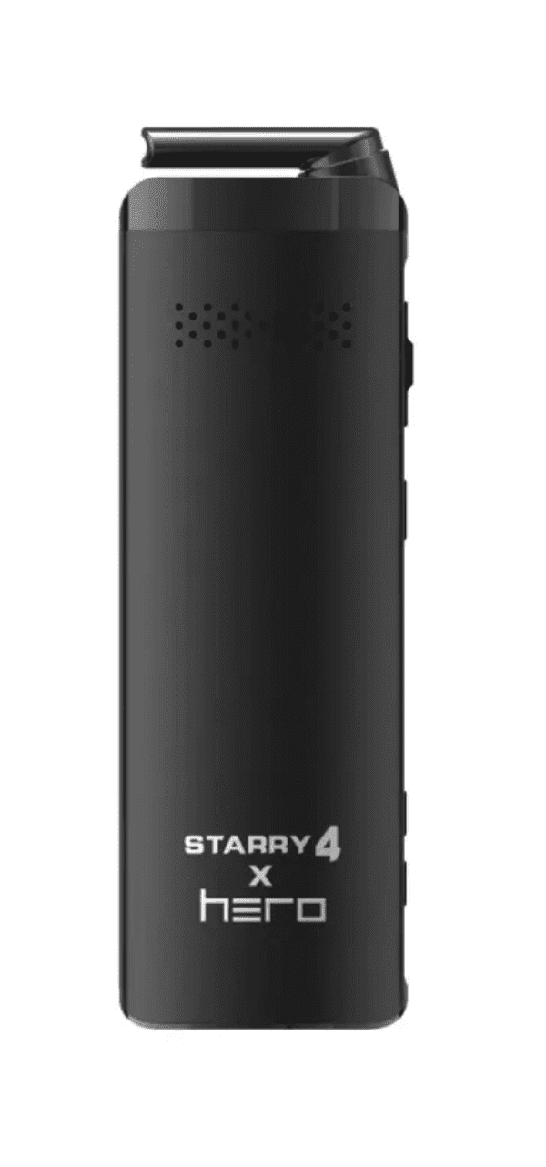 Czarny waporyzator Starry 4 x HERO – widok z przodu z zamkniętym ustnikiem.